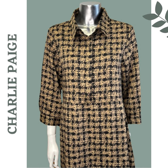 Charlie Paige Tunic Style Fall Dress Print 3-4 Sleeve Black Brown Extra Large - Picture 6 of 10